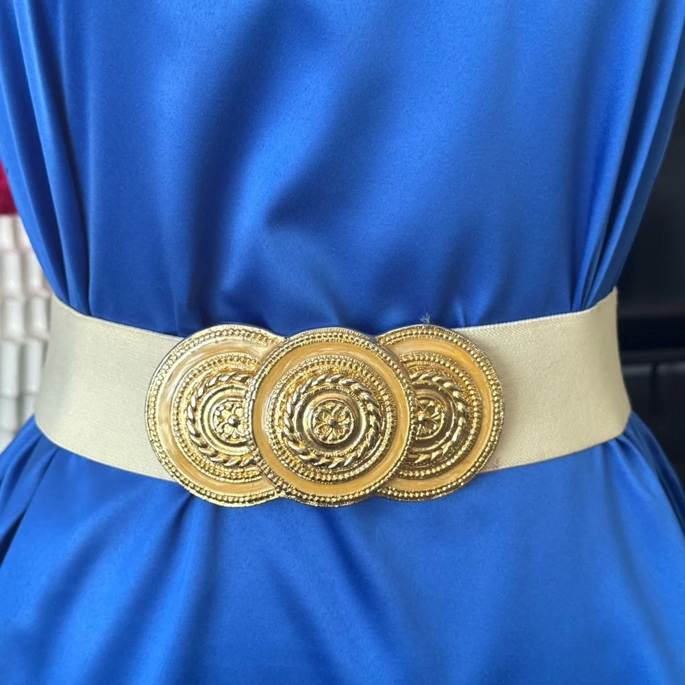 Nan Lewis Vintage Gold Accent Medallion Stretch Belt